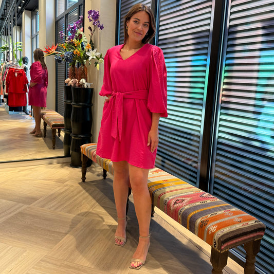 Azzurro Jurk Carly V-Hals Cerise - Peet kleding