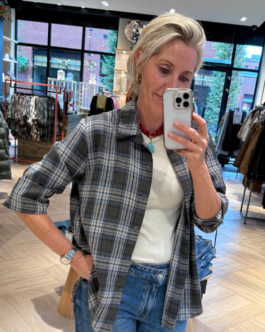 Blouse Wood Ruiten Olijf Blauw