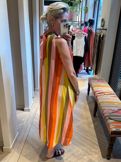 Jurk Halter Silky Streep Koraal
