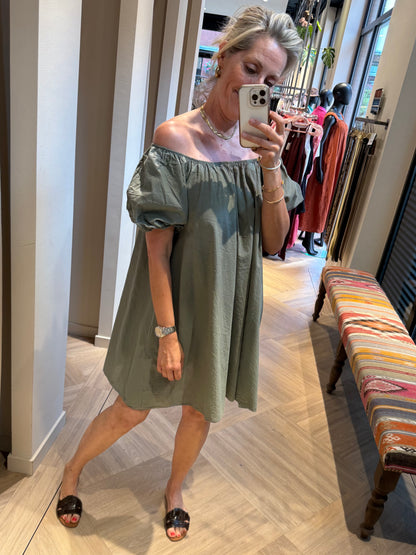 Jurk Maria Offshoulder Army - Peet kleding
