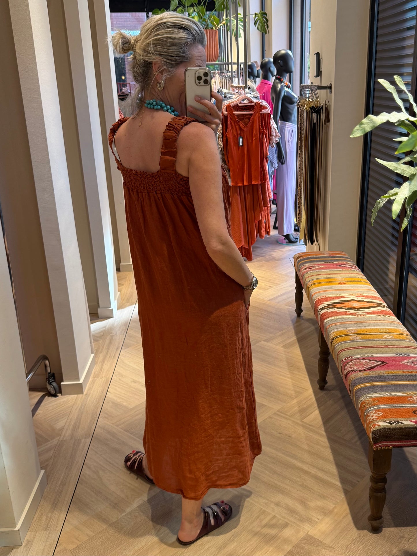 Jurk Fleur Linnen Brique - Peet kleding