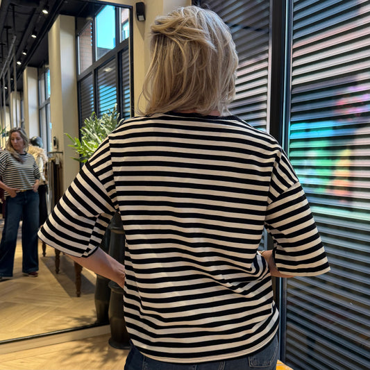 Azzurro T-shirt Streep Gina Zwart - Peet kleding