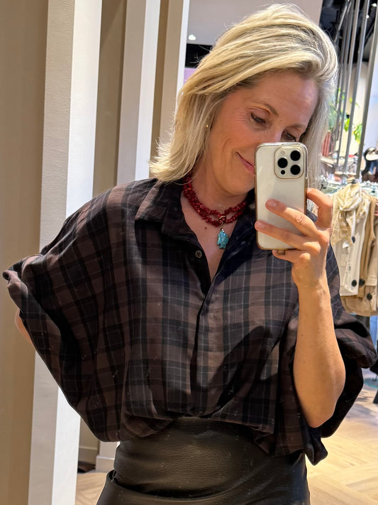Blouse Ruit Roos Bruin - Peet kleding