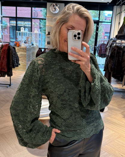 Top Mura Ballonmouw Kant Donkergroen - Peet kleding
