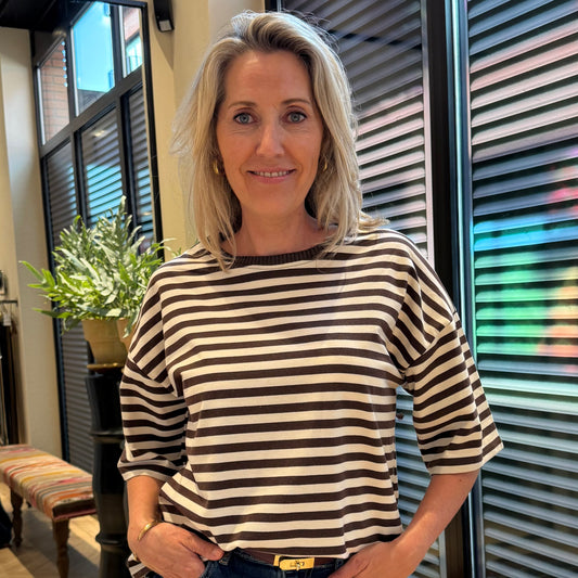 Azzurro T-shirt Streep Gina Donkerbruin - Peet kleding
