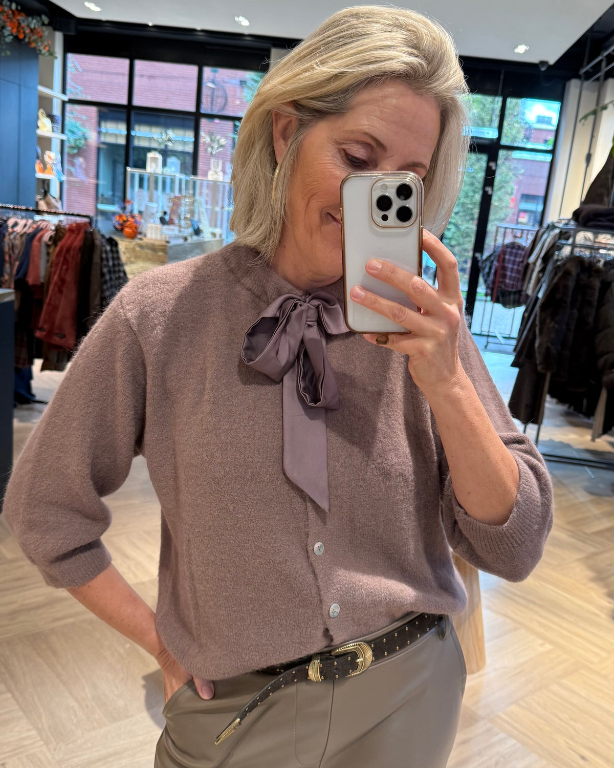 Angora Vest Strik Taupe - Peet kleding