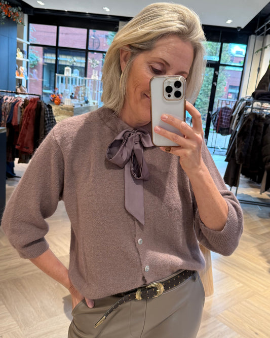 Angora Vest Strik Taupe - Peet kleding