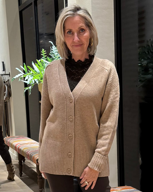 Yaya Vest Dark Beige Melange - Peet kleding