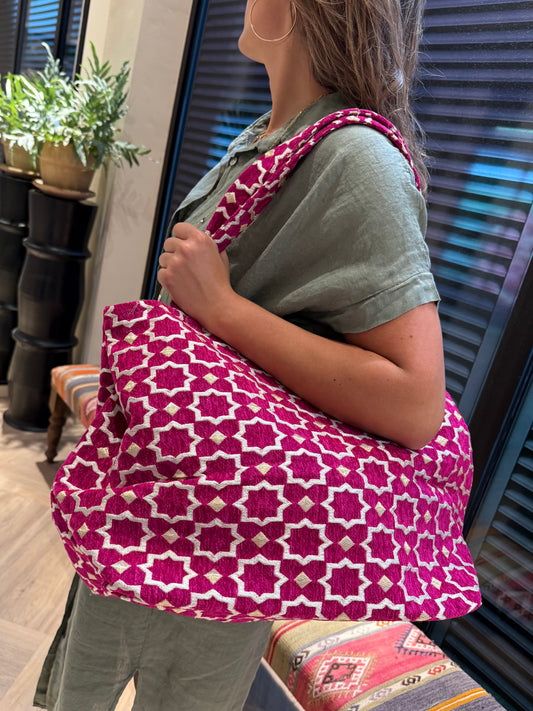 Tas Luca Maxi Velour Print Magenta - Peet kleding
