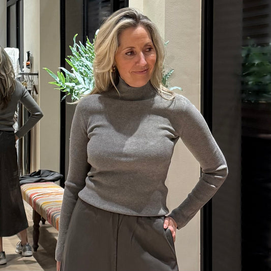 Yaya Top Rib Taupe - Peet kleding