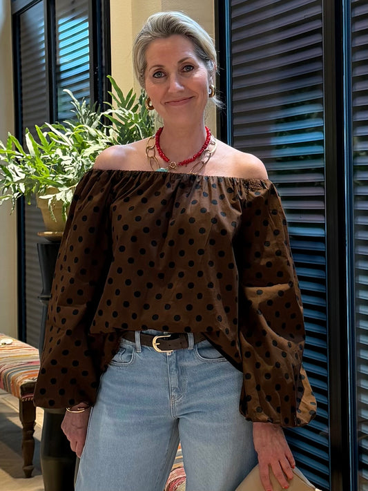 Ambika Top Polka Bruin Zwart - Peet kleding