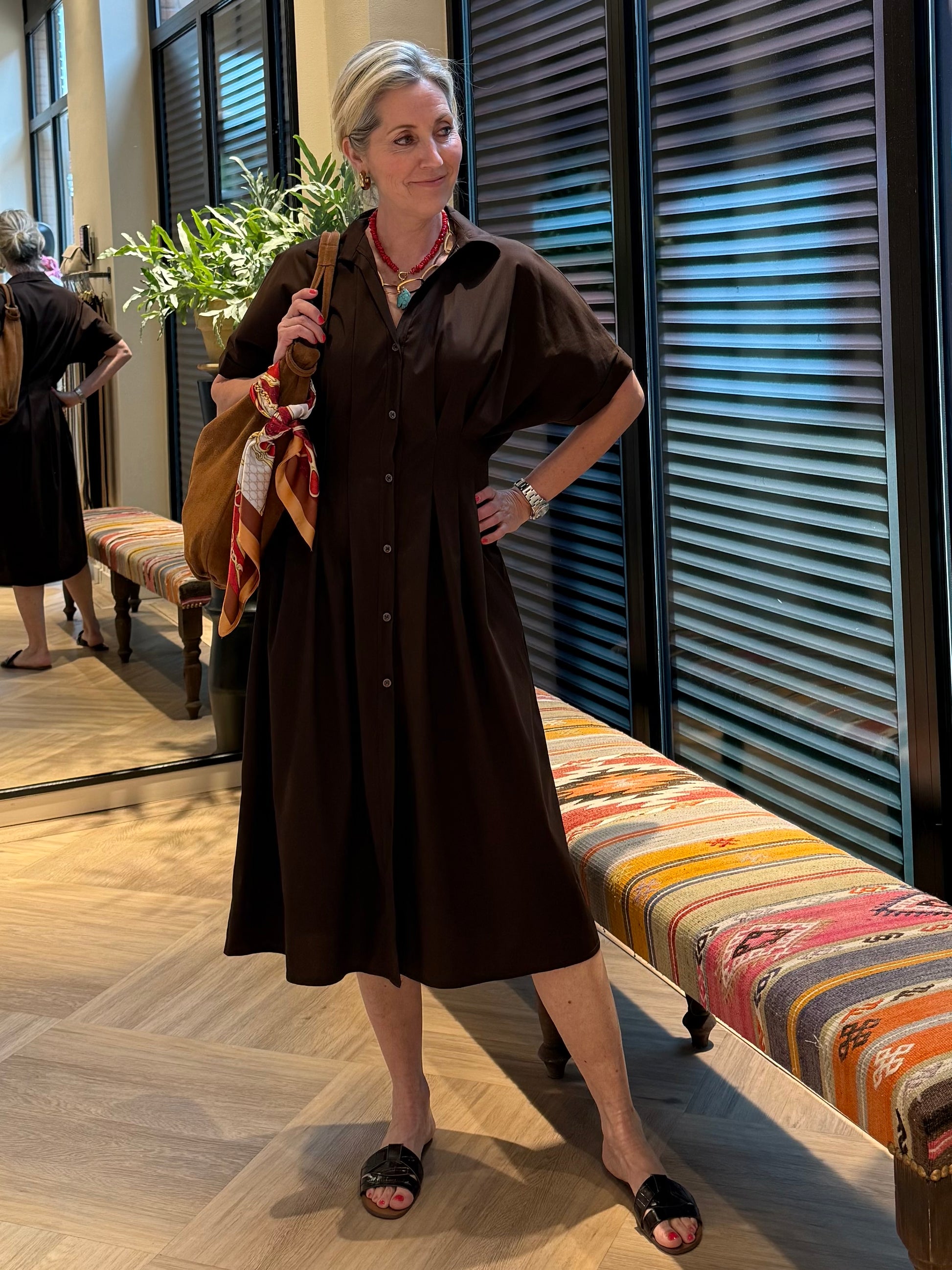 Jurk Pamela Katoen Bruin - Peet kleding