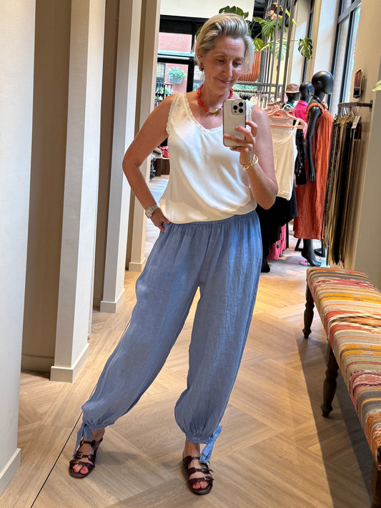 Broek Lea Linnen Balloon Blauw - Peet kleding