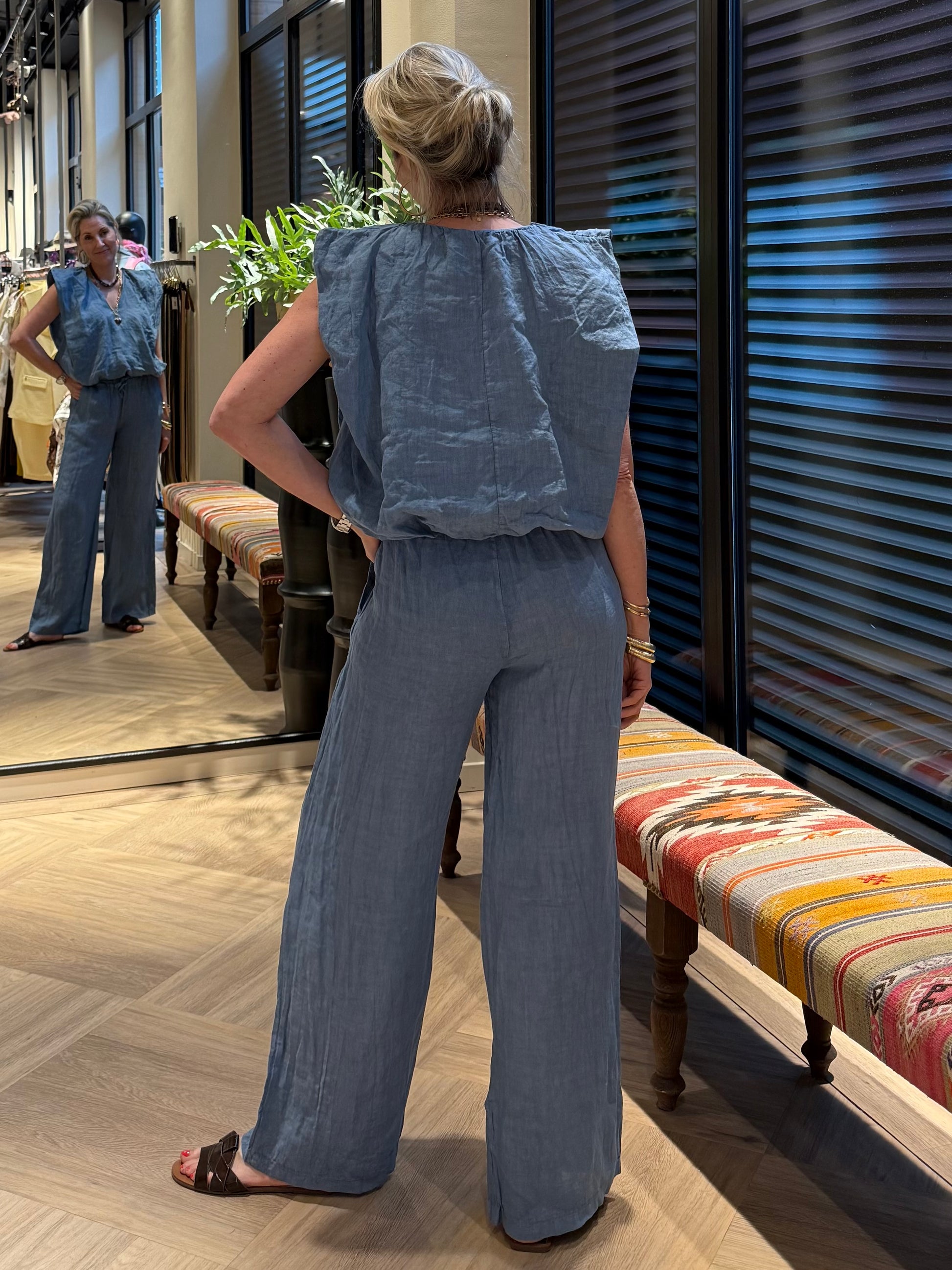 Blouse Linnen Boxy Jeansblauw - Peet kleding