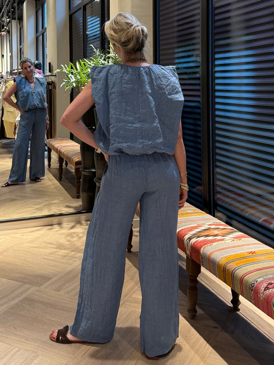 Blouse Linnen Boxy Jeansblauw - Peet kleding