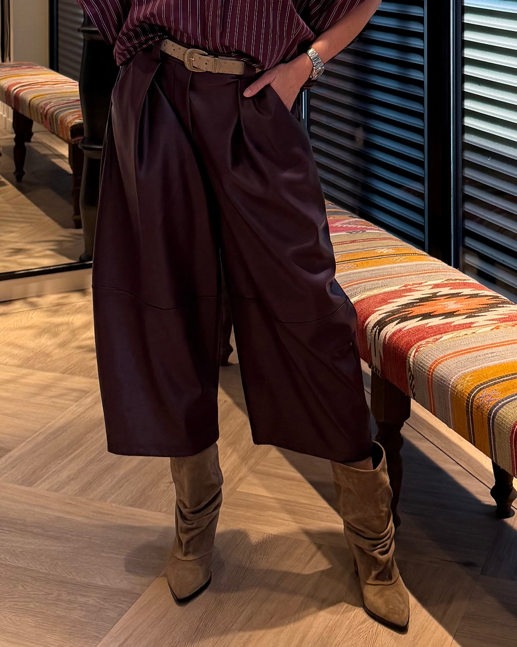 Broek Carol Culotte PU Bordeaux - Peet kleding