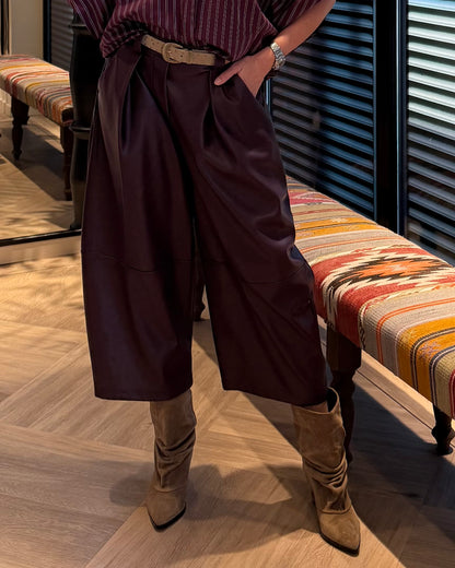 Broek Carol Culotte PU Bordeaux - Peet kleding