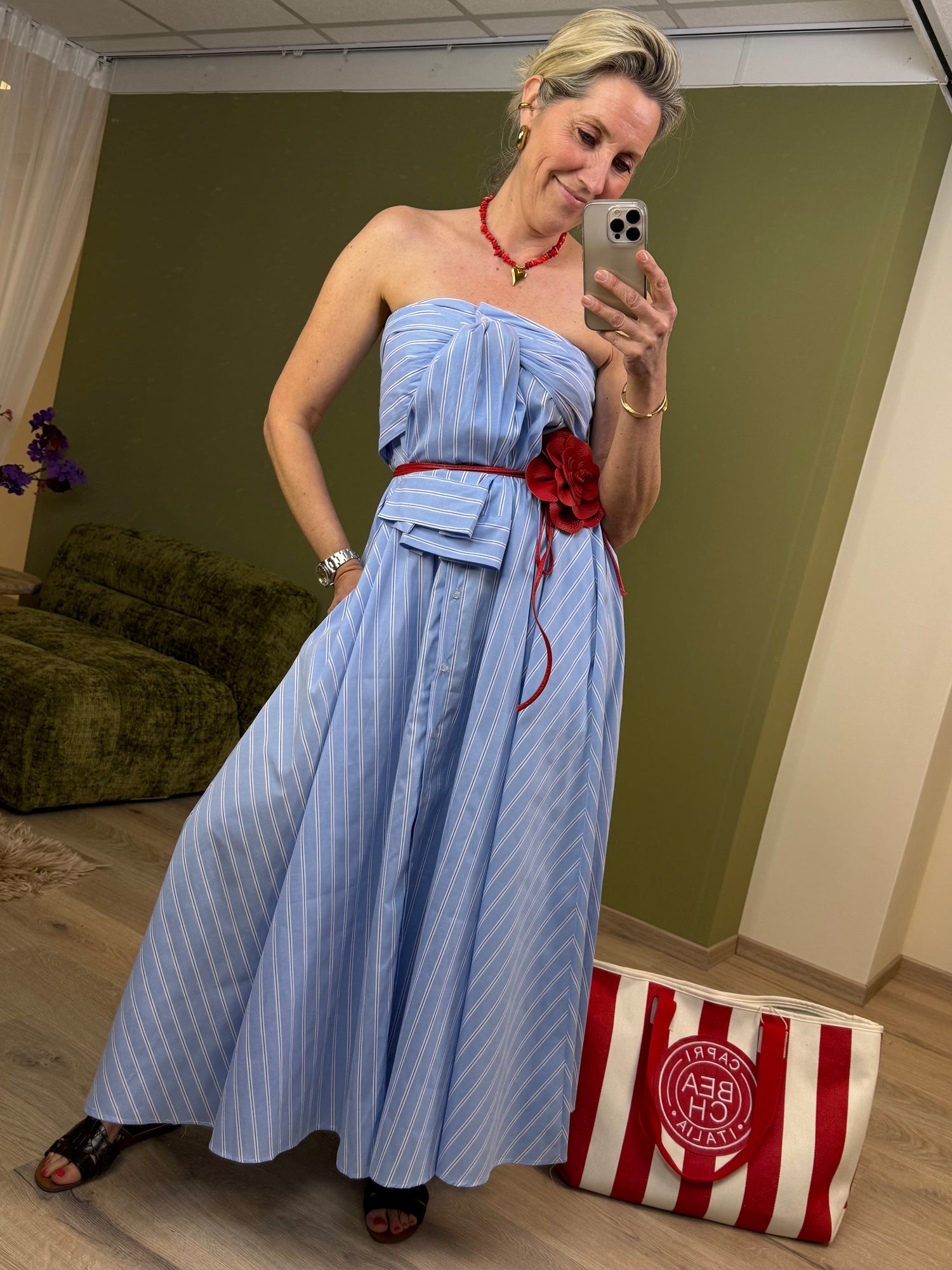 Jurk Door Strapless Blauw - Peet kleding