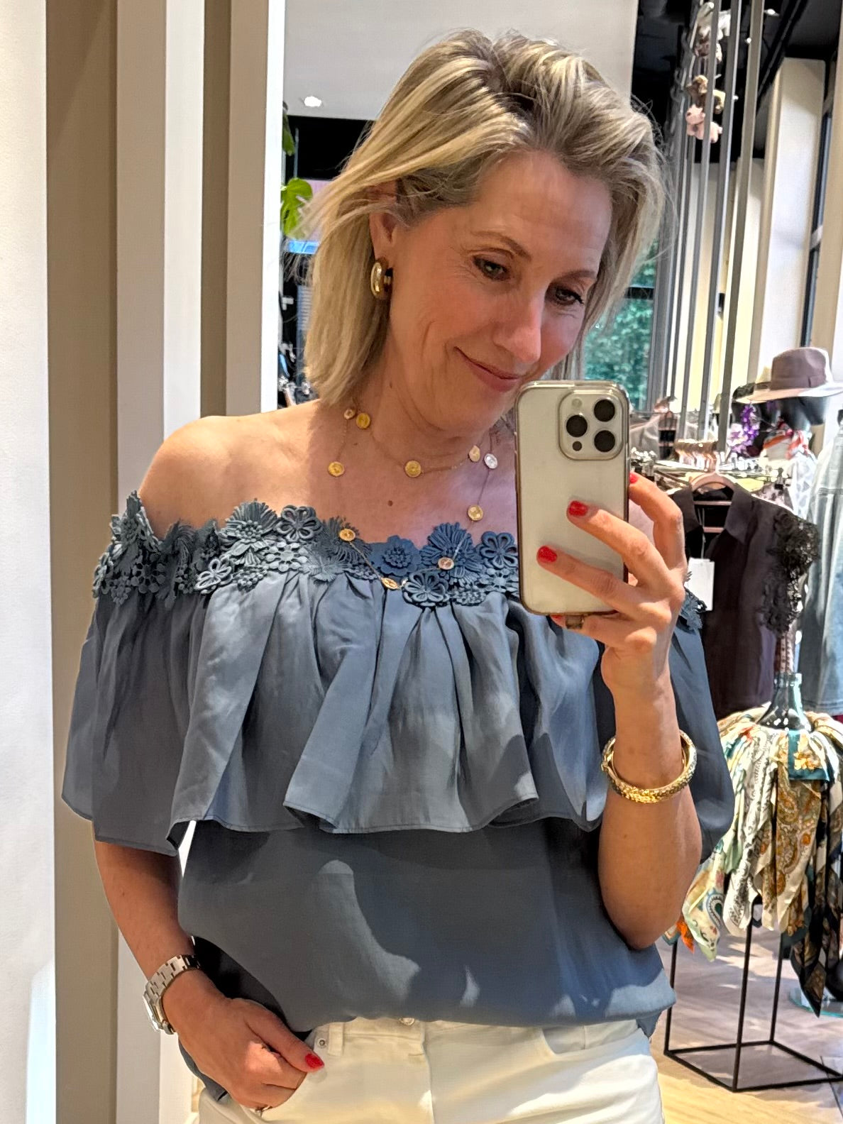 Copenhage Muse Top Molly Rafblauw - Peet kleding