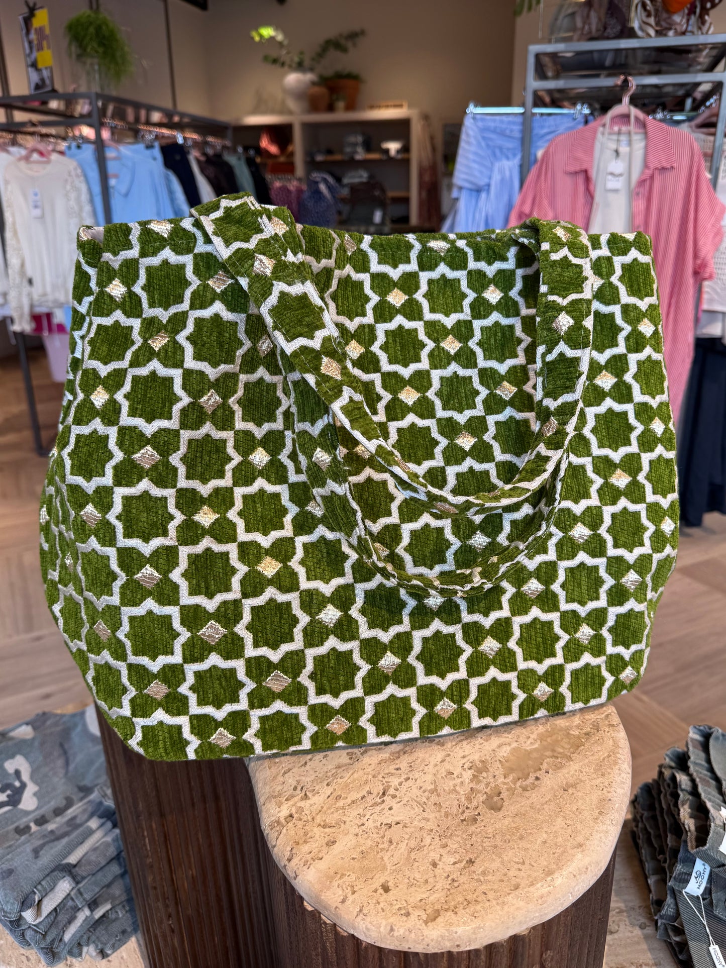 Tas Luca Maxi Velour Print Groen - Peet kleding
