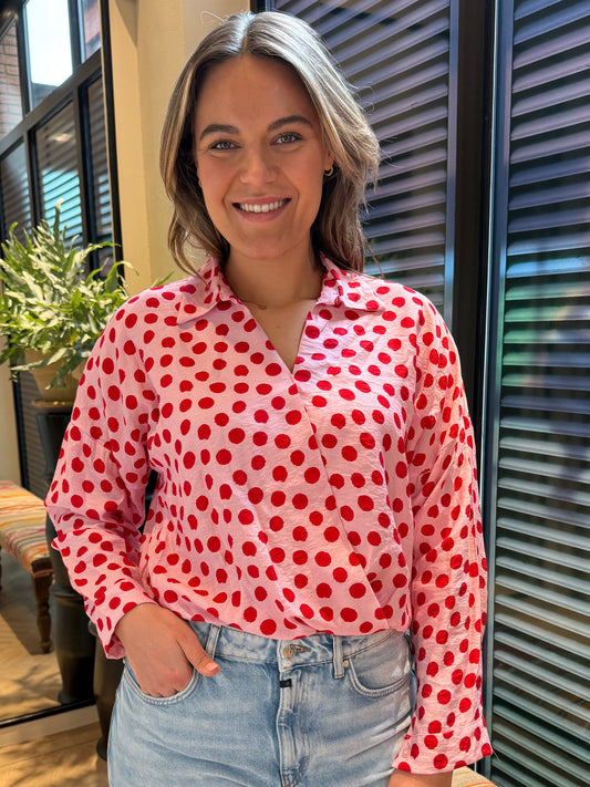 Azzurro Blouse Stip Roze Rood - Peet kleding