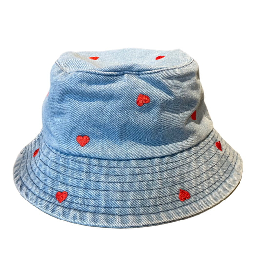 Denim Bucket Hat Blauw Harten - Peet kleding