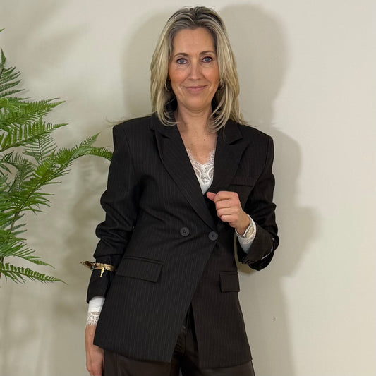Ambika Blazer Krijtstreep Donkerbruin - Peet kleding