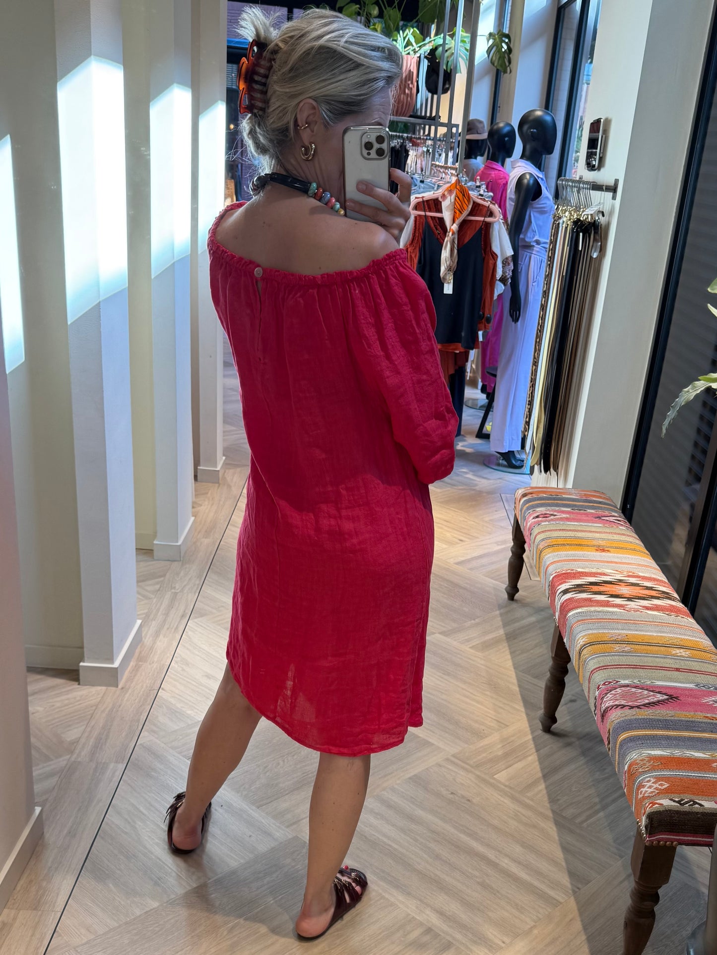 Jurk Maartje Linnen Cerise - Peet kleding