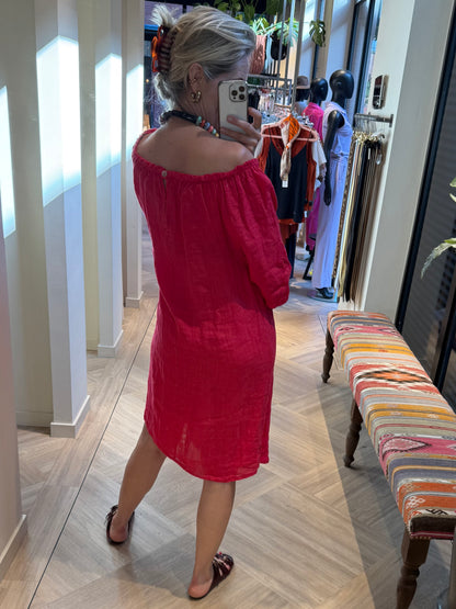 Jurk Maartje Linnen Cerise - Peet kleding