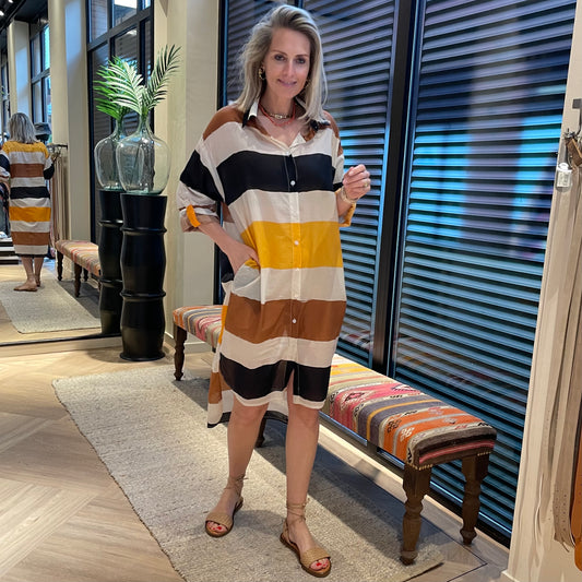 Bikini Dress Stripe Bruin Geel - Peet kleding