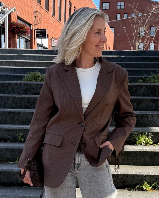 Blazer Billy Krijtstreep Franje Bruin - Peet kleding