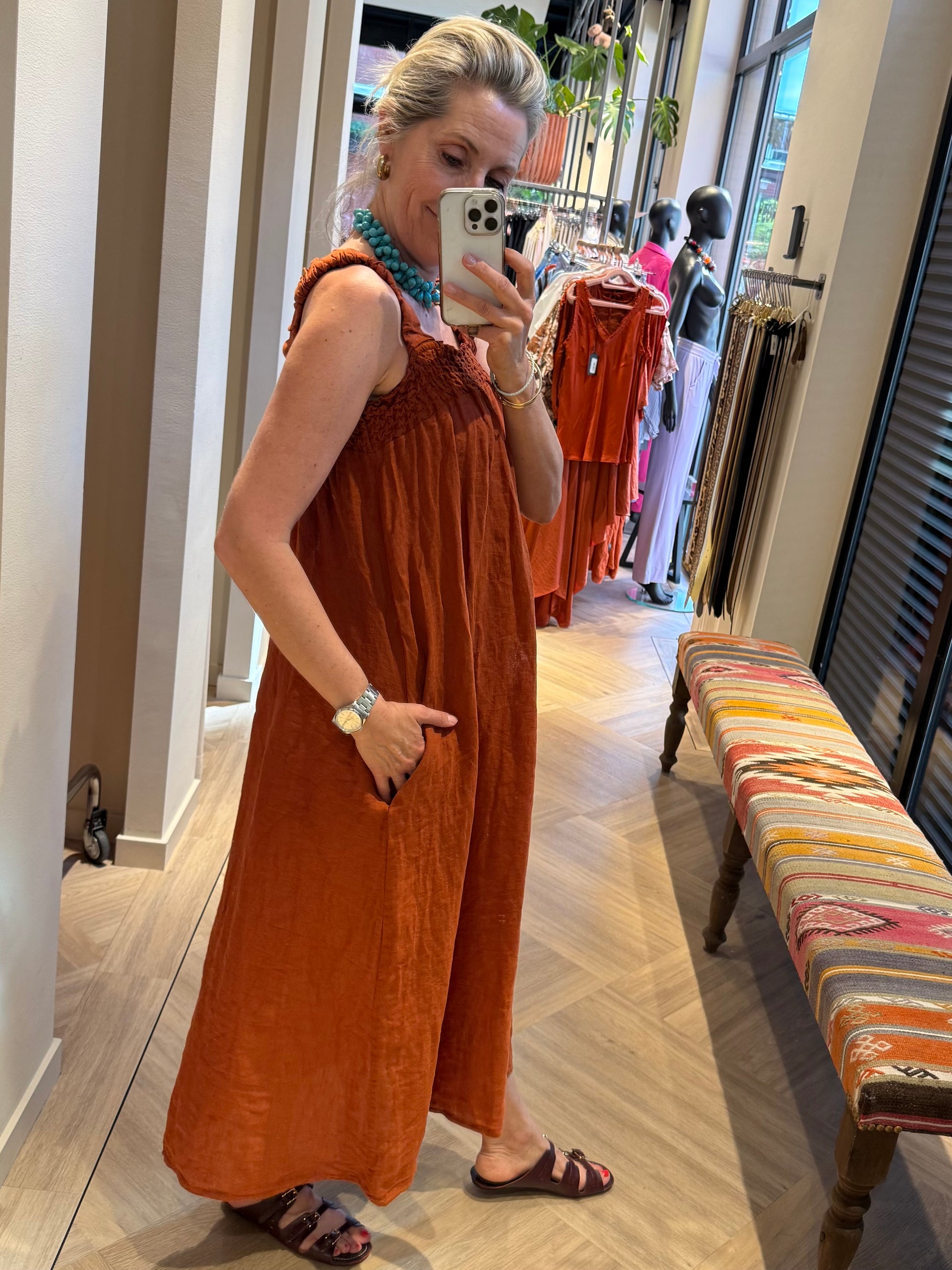 Jurk Fleur Linnen Brique - Peet kleding