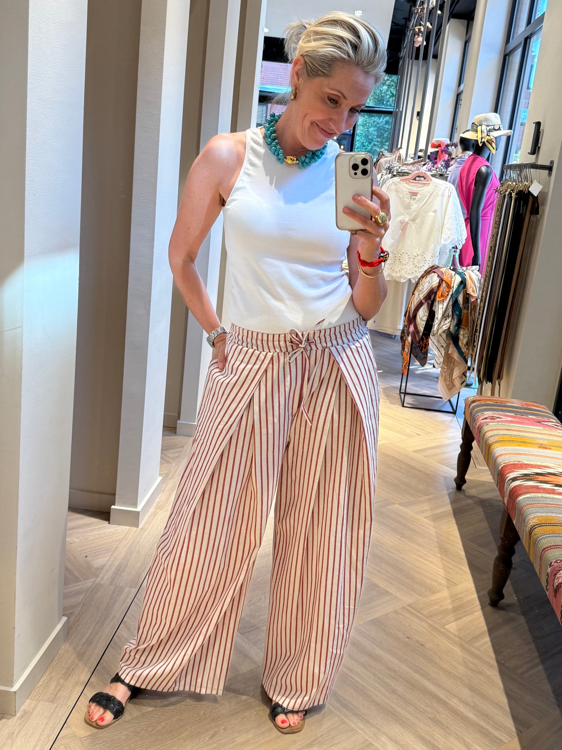 Broek Linnen Amy Streep Ecru - Peet kleding