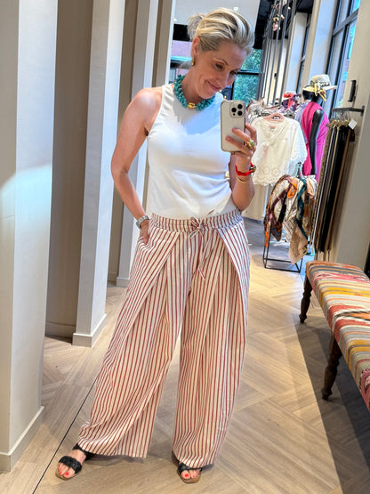Broek Linnen Amy Streep Ecru - Peet kleding