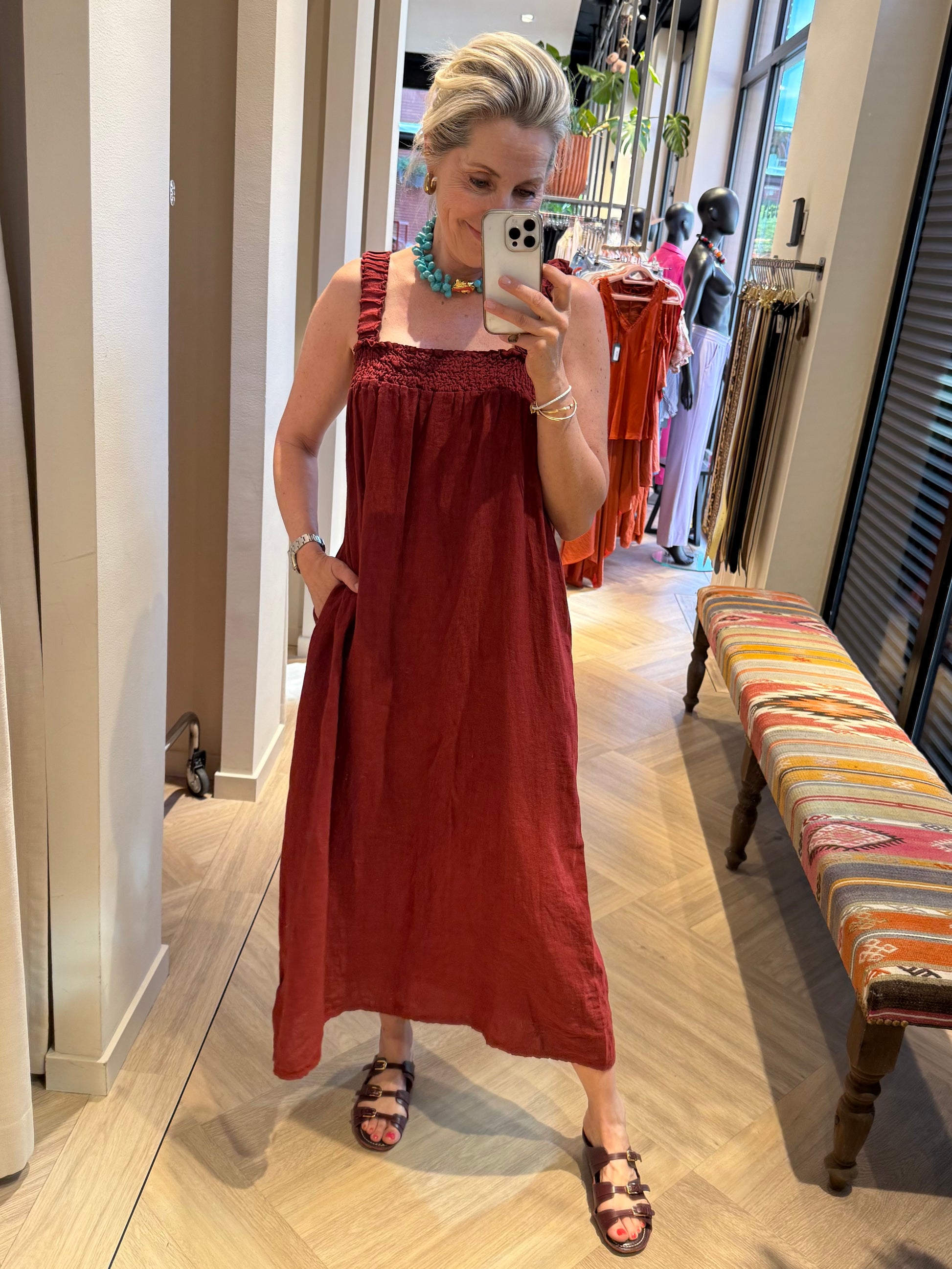 Jurk Fleur Linnen Bordeaux - Peet kleding