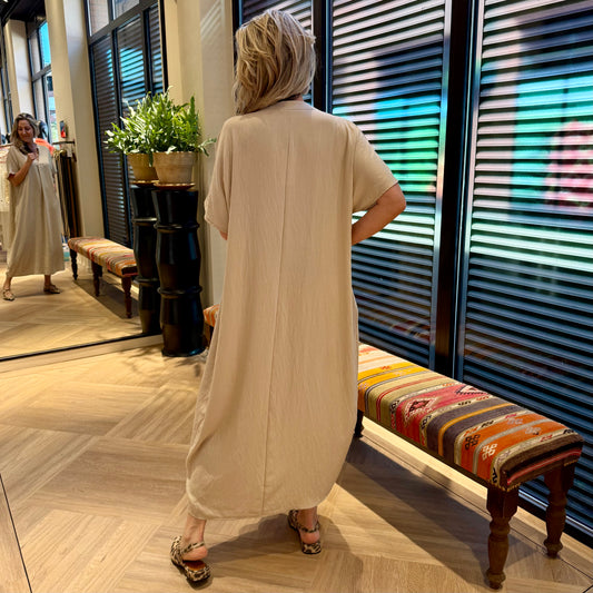 Azzurro Jurk Carmel Beige Lang - Peet kleding