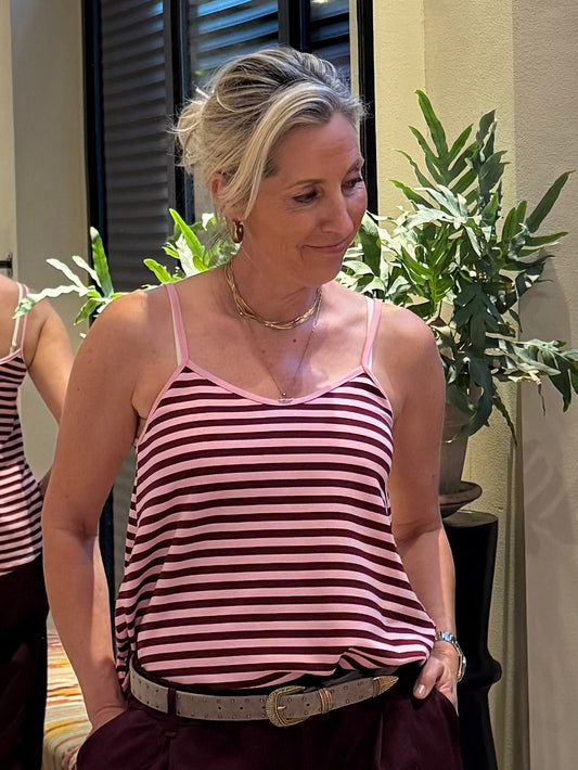Top Jo Streep Aubergine Roze - Peet kleding
