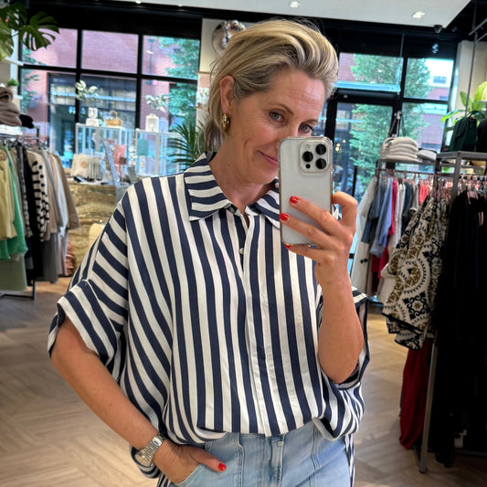 Blouse Stripe Navy Wit - Peet kleding