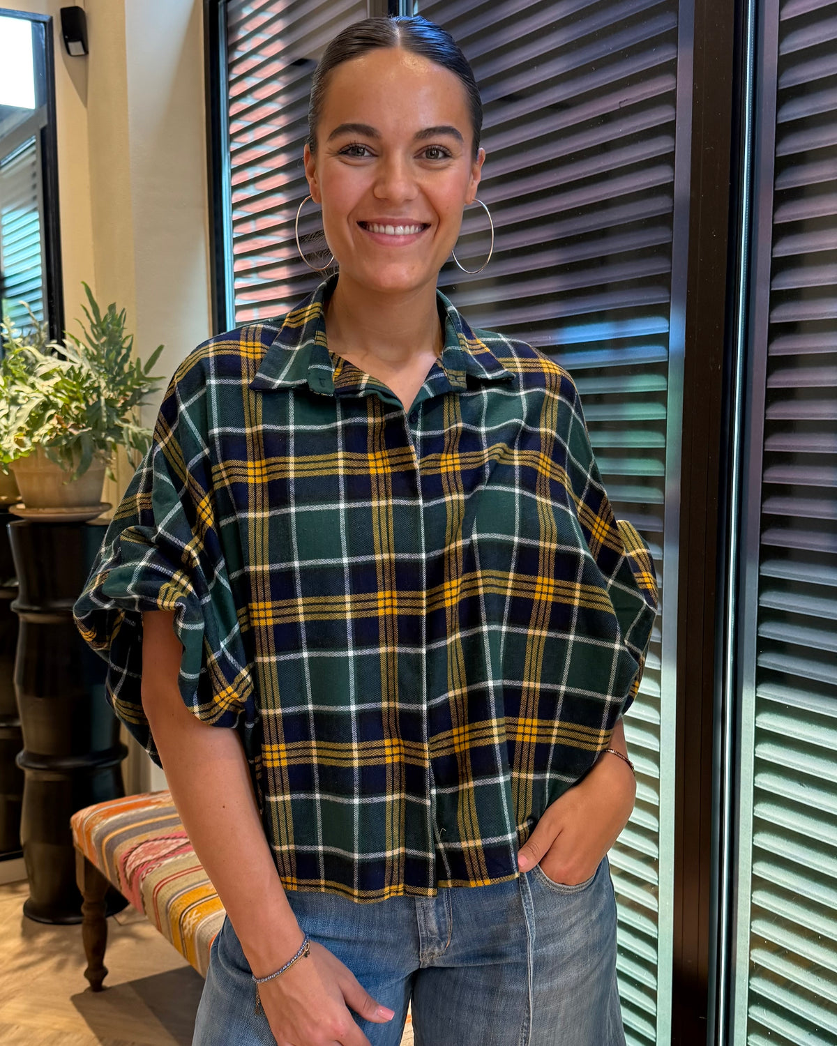 Blouse Roos Groen Geel Ruit - Peet kleding