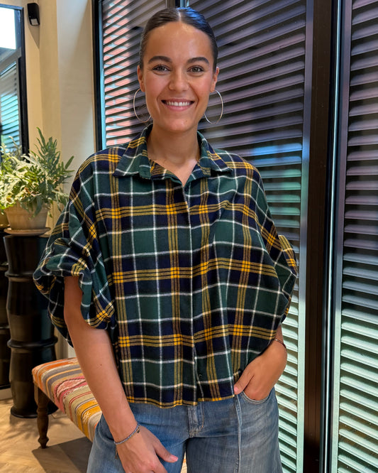 Blouse Roos Groen Geel Ruit