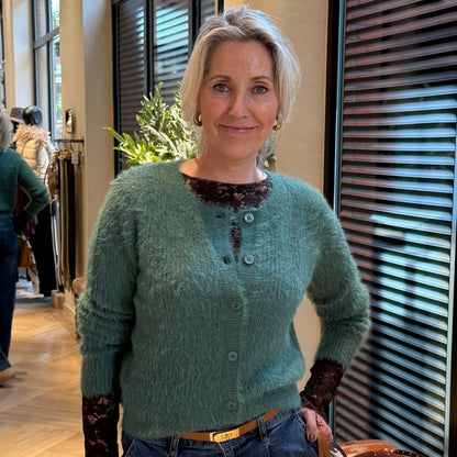 Red Button Vest Fuzzy Groen - Peet kleding