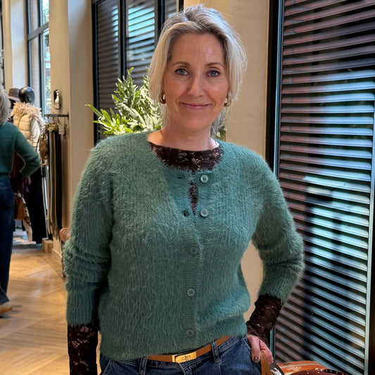 Red Button Vest Fuzzy Groen - Peet kleding