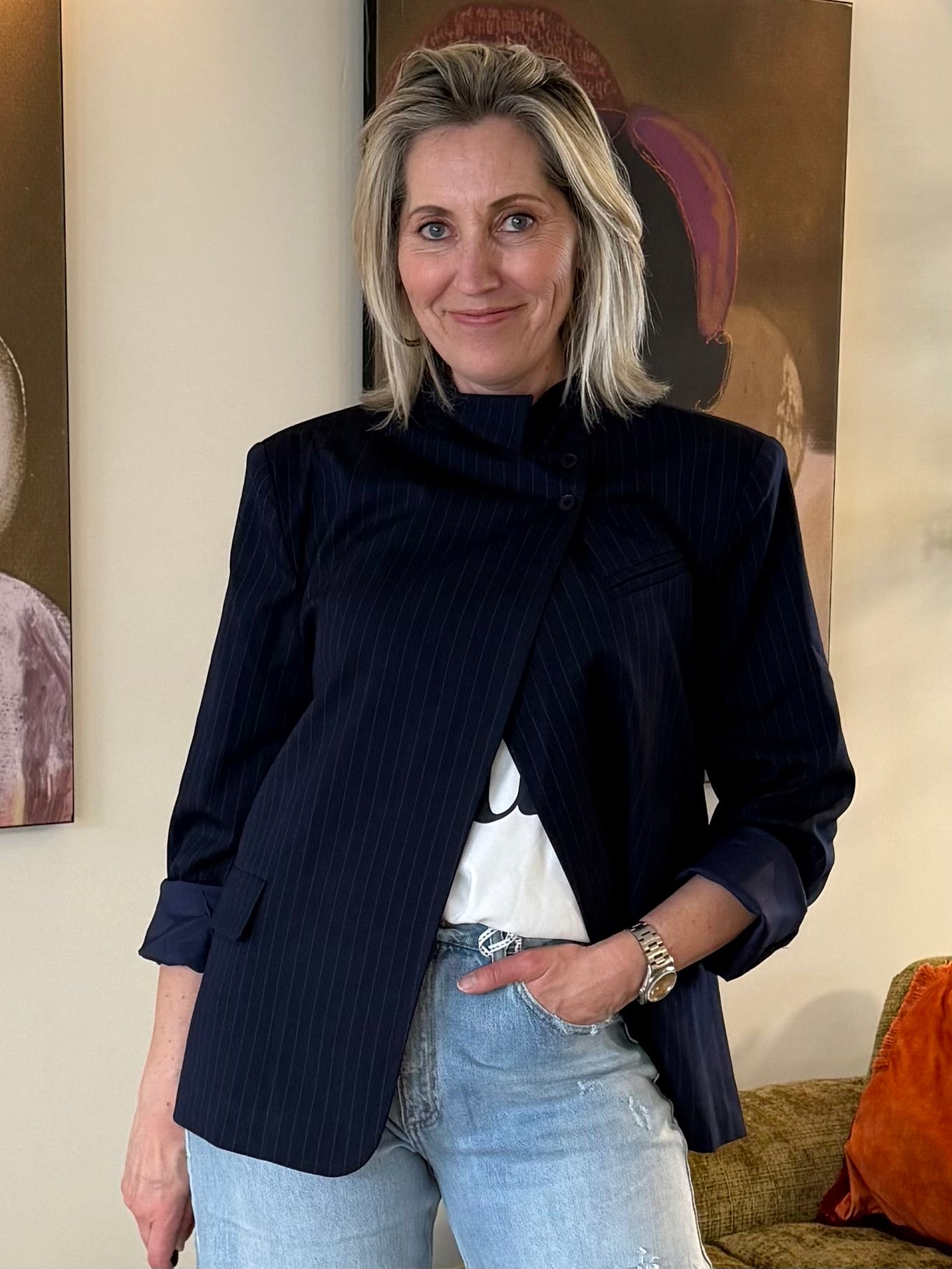 Ambika Blazer Igone Krijtstreep Navy - Peet kleding