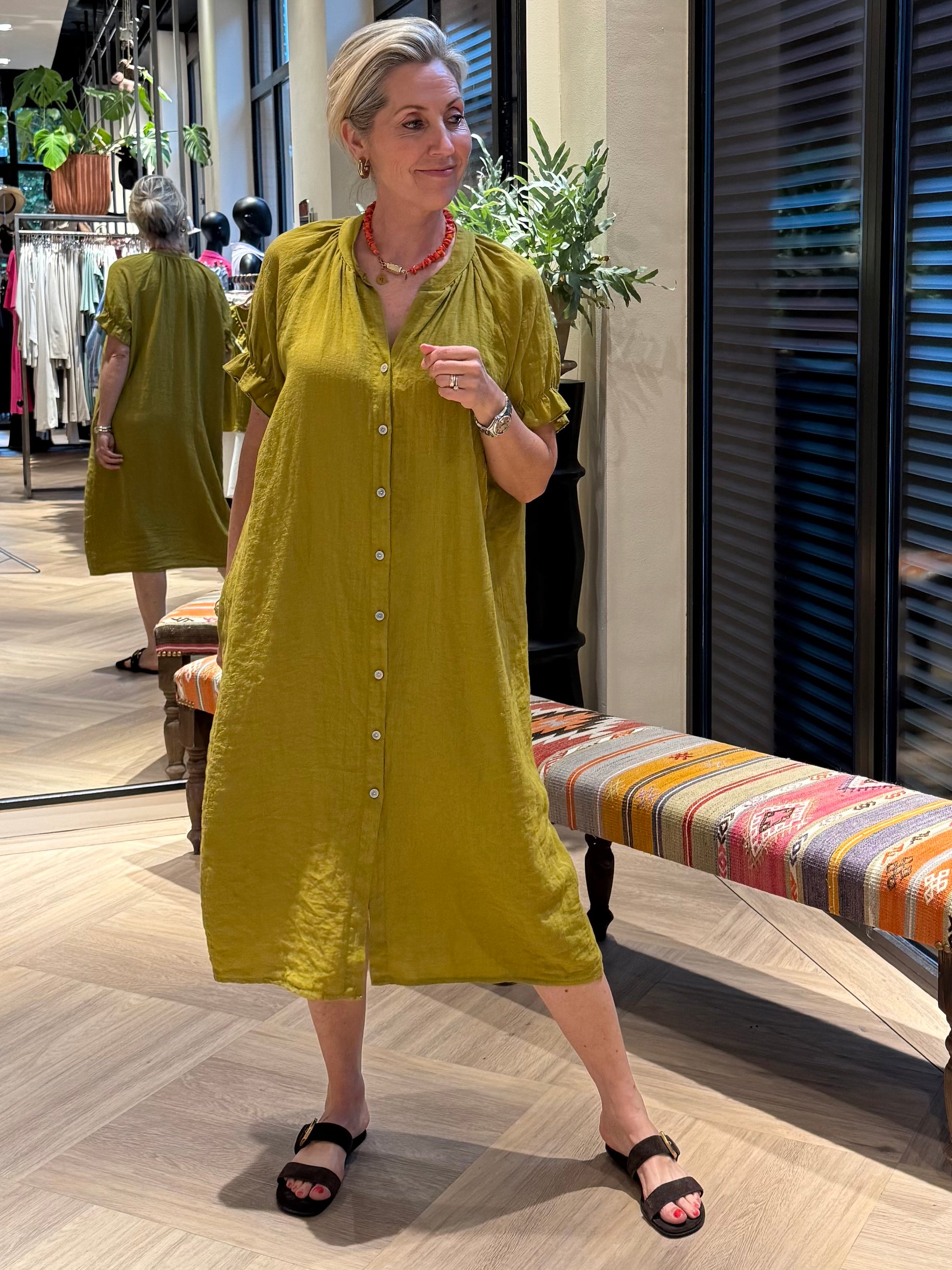 Jurk Amber Olijf - Peet kleding