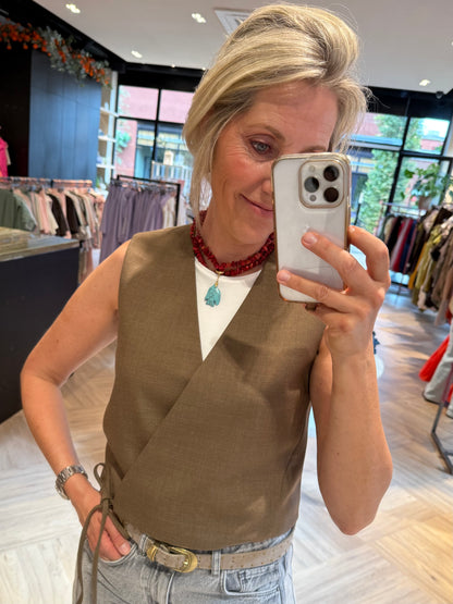 Yaya Gilet Teak Brown