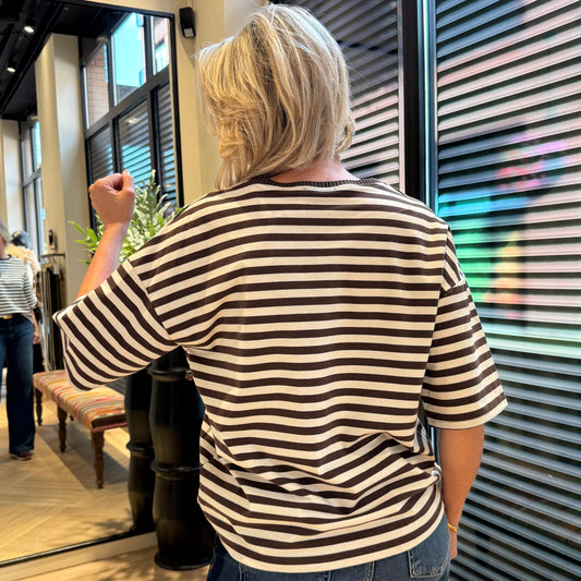 Azzurro T-shirt Streep Gina Donkerbruin - Peet kleding