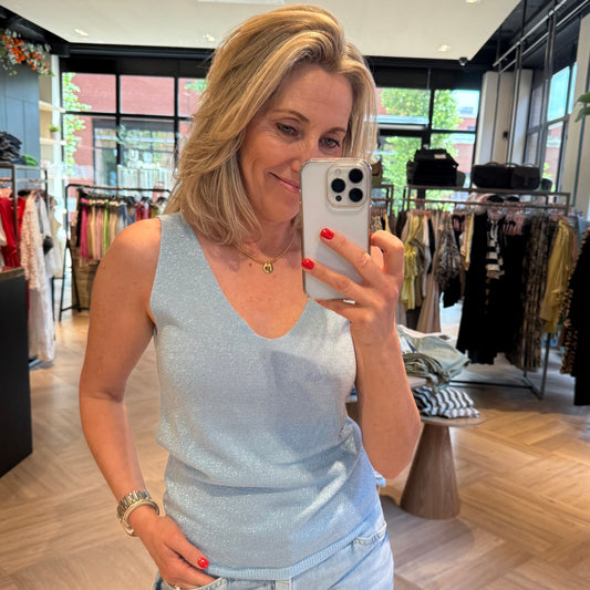 Triple Nine Top Lurex Lichtblauw - Peet kleding