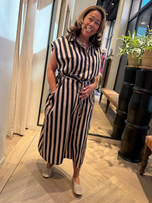 Jurk Streep Claudia Zwart Creme - Peet kleding
