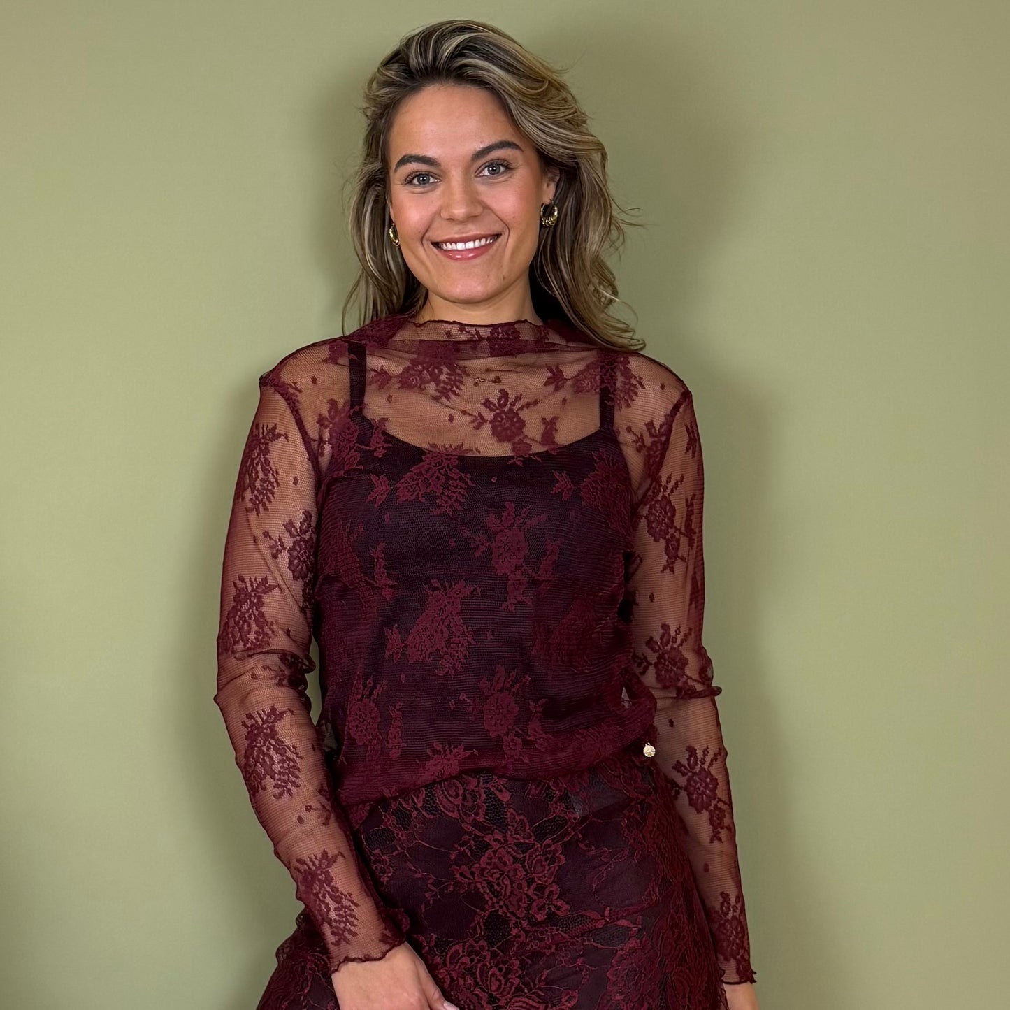 Ambika Top Kant Bordeaux - Peet kleding