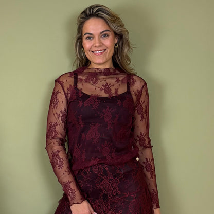 Ambika Top Kant Bordeaux - Peet kleding